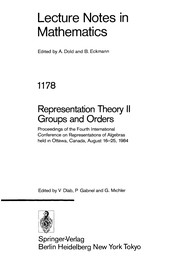 Front cover of Representation theory by International Conference on Representations of Algebras (4th 1984 Ottawa, Canada)