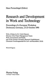 Front cover of Research and development in work and technology by Hans Pornschlegel