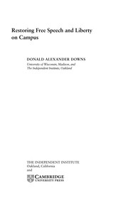 Front cover of Restoring free speech and liberty on campus by Donald Alexander Downs