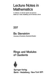 Front cover of Rings and modules of quotients by Bo Stenström