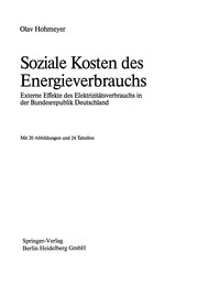 Front cover of Soziale Kosten des Energieverbrauchs by Olav Hohmeyer