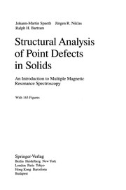 Front cover of Structural Analysis of Point Defects in Solids by Johann-Martin Spaeth