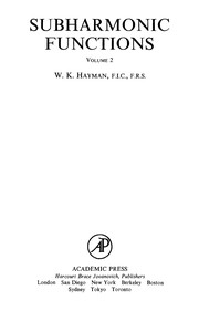 Front cover of Subharmonic Functions (London Mathematical Society Monographs, No 20) by Walter Kurt Hayman