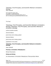 Cover of Teleology, first principles and scientific method in Aristotle's biology by Allan Gotthelf