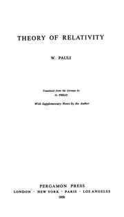 Front cover of Theory of relativity by W. Pauli