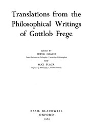 Cover of Translations from the philosophical writings of Gottlob Frege by Gottlob Frege