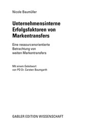 Front cover of Unternehmensinterne Erfolgsfaktoren von Markentransfers by Nicole Baumüller