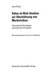 Front cover of Value-at-Risk Ansätze zur Abschätzung von Marktrisiken by Jens Fricke