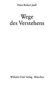 Cover of Wege des Verstehens by Hans Robert Jauss