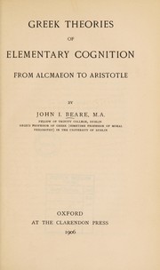 Front cover of Greek theories of elementary cognition from Alcmaeon to Aristotle by John Isaac Beare
