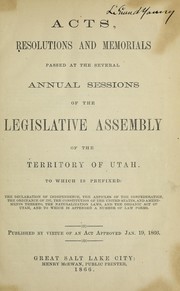 Front cover of Acts, resolutions and memorials passed at the several annual sessions of the Legislative Assembly of the territory of Utah by Utah