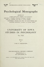 Front cover of University of Iowa studies in psychology by Carl E. Seashore