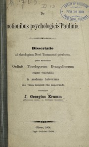 Front cover of De notionibus psychologicis Paulinis by J. Georgius Krumm