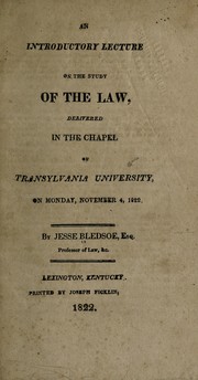 Front cover of An introductory lecture on the study of the law by Jesse Bledsoe