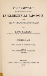 Front cover of Vorlesungen zur Einführung in die experimentelle Pädagogik und ihre psychologischen Grundlagen by Ernst Meumann