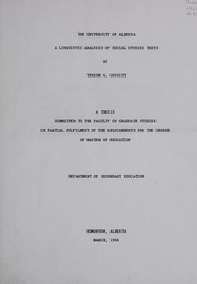 Front cover of A linguistic analysis of social studies texts by Terese G. Cossitt