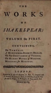 Front cover of Plays (Measure for Measure / Merry Wives of Windsor / Midsummer Night's Dream / Tempest / Two Gentlemen of Verona) by William Shakespeare