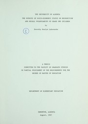 Front cover of The effects of socio-economic status on recognition and recall vocabularies of grade one children by Dorothy Roslyn Labensohn