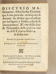 Front cover of Discurso mathematico, sobre los dos cometas que se han parecido, en las quales se declaran los efectos que muestran por los signos y señales, a donde se vieron primero by Antonio Luciano