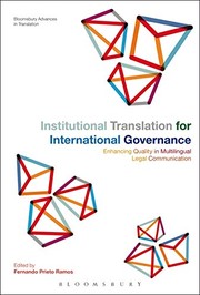 Front cover of Institutional Translation for International Governance by Fernando Prieto Ramos