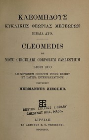 Front cover of [Kleomēdoys kyklikēs theōrias metep̄ōn biablia dyo (romanized)] = by Cleomedes