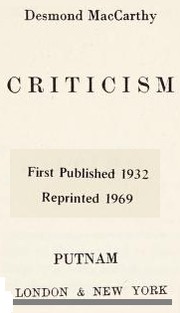 Cover of Criticism by Desmond MacCarthy