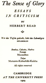 Front cover of The sense of glory by Herbert Edward Read