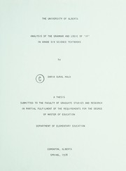 Front cover of Analysis of the grammar and logic of 'if' in grade six science textbooks by Daria Gural Malo
