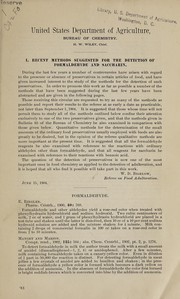 Front cover of Recent methods suggested for the detection of formaldehyde and saccharin by United States. Bureau of Chemistry