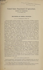 Front cover of Testing of chemical reagents by Unknown