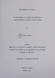 Front cover of The relationship of language and cognition to reading progress in twelve disabled readers by Stella Clarke