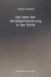 Front cover of Die Idee der Verallgemeinerung in der Ethik by Viktor Friesen