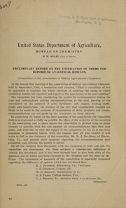 Front cover of Preliminary report on the unification of terms for reporting analytical results by Association of Official Agricultural Chemists (U.S.)
