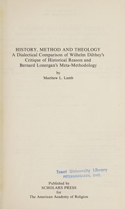 Front cover of History, method, and theology by Matthew L. Lamb
