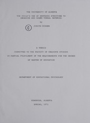 Front cover of The child's use of sentence structure to organize and learn verbal material by Judith Wiener