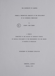 Front cover of Toward a theoretical analysis of the development of an Economics curriculum by Robert John Pinney