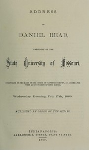 Front cover of Address of Daniel Read, president of the State University of Missouri by Daniel Read