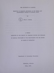 Front cover of Relation of selected aptitudes to the verbal and diagrammatic content of physics tests by John D. George