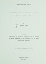 Front cover of An investigation into the relationship between structural ambiguity and reading comprehension by Peter S. Little