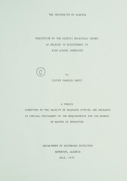 Front cover of Perception of the kinetic Molecular Theory as related to achievement in high school chemistry by Oliver Charles Lantz