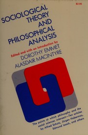 Cover of Sociological theory and philosophical analysis by Dorothy Emmet
