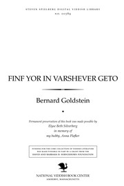 Cover of Finf jor in Waršewer geṭo by Bernard Goldstein