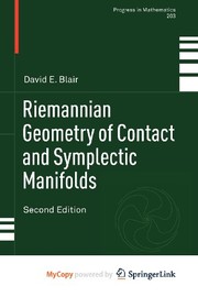 Front cover of Riemannian Geometry of Contact and Symplectic Manifolds by David E. Blair
