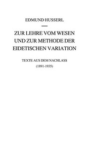 Cover of Zur Lehre vom Wesen und zur Methode der eidetischen Variation by Edmund Husserl