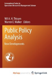 Front cover of Public Policy Analysis by Wil A. H. Thissen