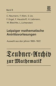 Front cover of Leipziger mathematische Antrittsvorlesungen by Carl Neumann
