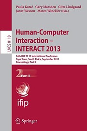 Cover of Human-Computer Interaction -- INTERACT 2013 by Paula Kotzé