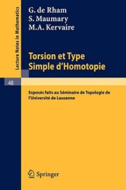 Front cover of Torsion Et Type Simple d'Homotopie by G. de Rham