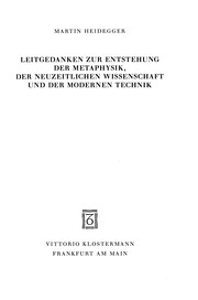 Front cover of Leitgedanken zur Entstehung der Metaphysik, der neuzeitlichen Wissenschaft und der modernen Technik by Martin Heidegger