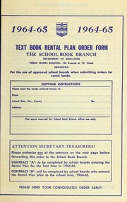 Cover of Text book rental plan order form by Alberta. School Book Branch